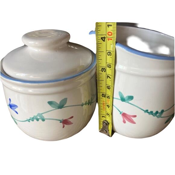 Savoir Vivre Cream & Sugar Bowl Set Portofino Blue Floral Vintage - Picture 5 of 6
